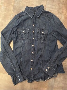 White House Black Market Dark Blue Denim Button-Down Shirt